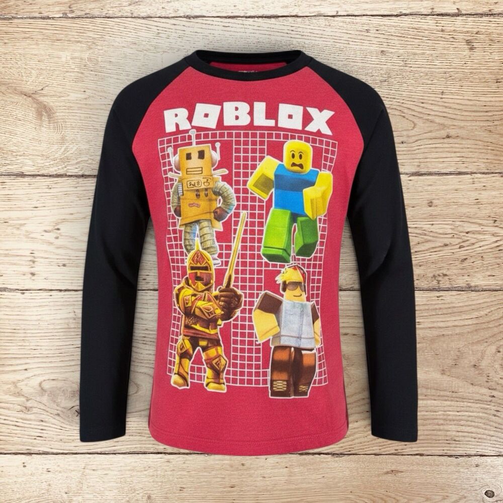 Roblox Raglan T-Shirt - Youth Medium Red Black Long Sleeve - Gamer Tee